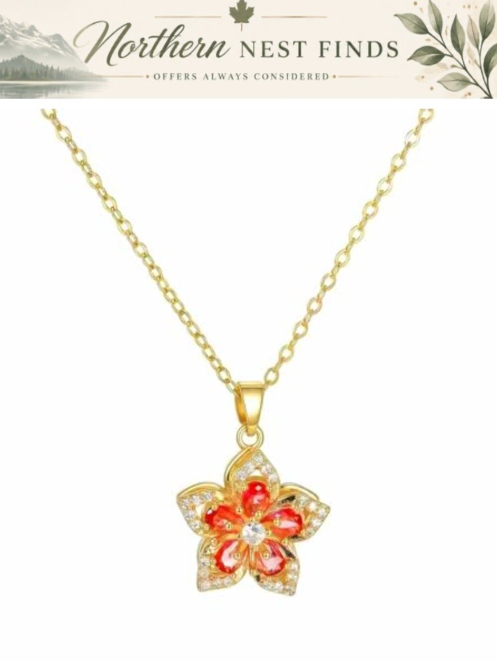 14K Gold Plated Rotatable Crystal Flower Necklace for Women
